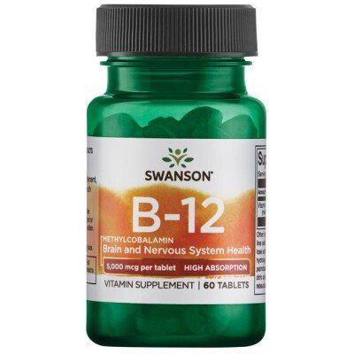 

Витамин В12 (метилкобаламин), Ultra Vitamin B-12 Methylcobalamin, Swanson, высокая абсорбция, клубничный вкус, 5000 мкг, 60 таблеток (SWA-02122)