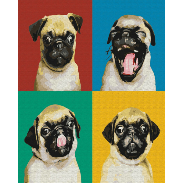 

Картина по номерам / анти-стресс раскраска Mono Art Коллаж с мопсом (BS51001)