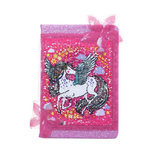 

Блокнот с единорогом в паетках Малиновый
