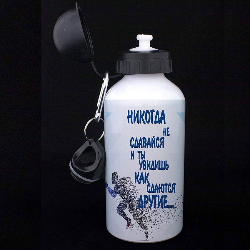 

Фляга для воды Cupmugs 600 мл. Алюминий с принтом Никогда не сдавайся