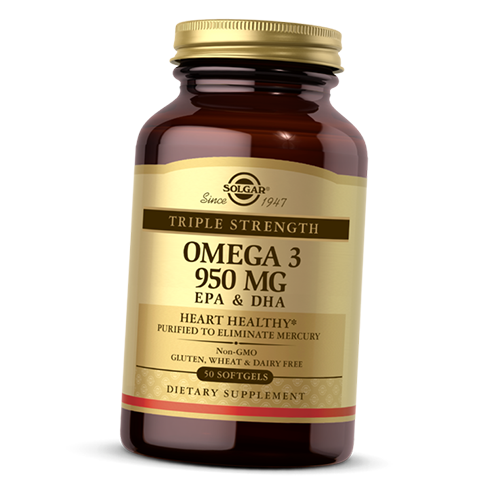 

Рыбий жир, Омега 3 Тройной концентрации, Triple Strength Omega-3 950, Solgar 50гелкапс (67313006)
