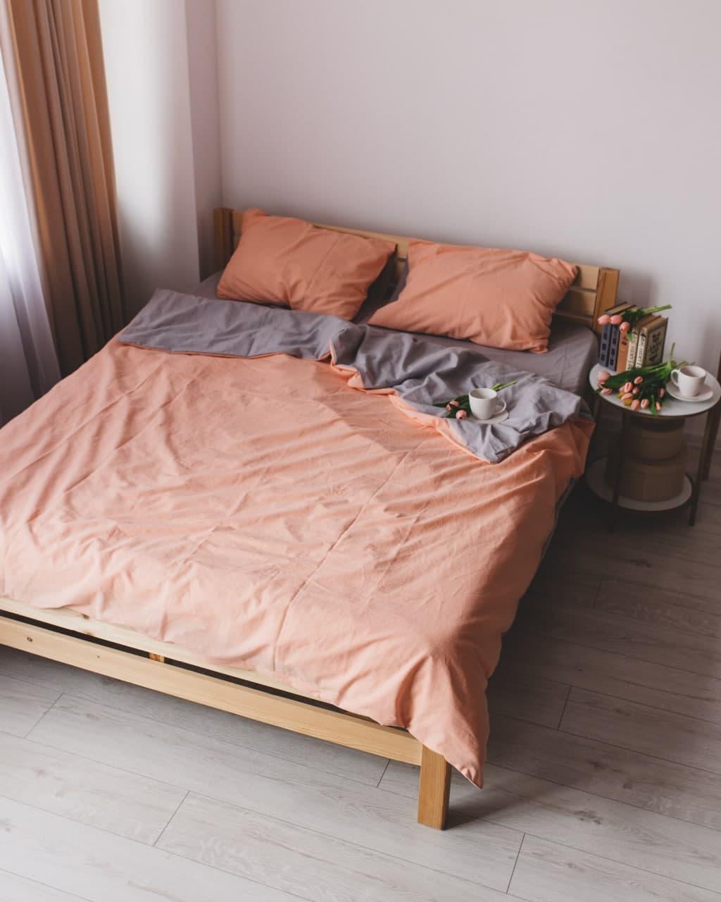 

Комплект постельного белья Qili Home Textile Сатин №R5896splR Двухспальный 180х215, Коралловый с серым