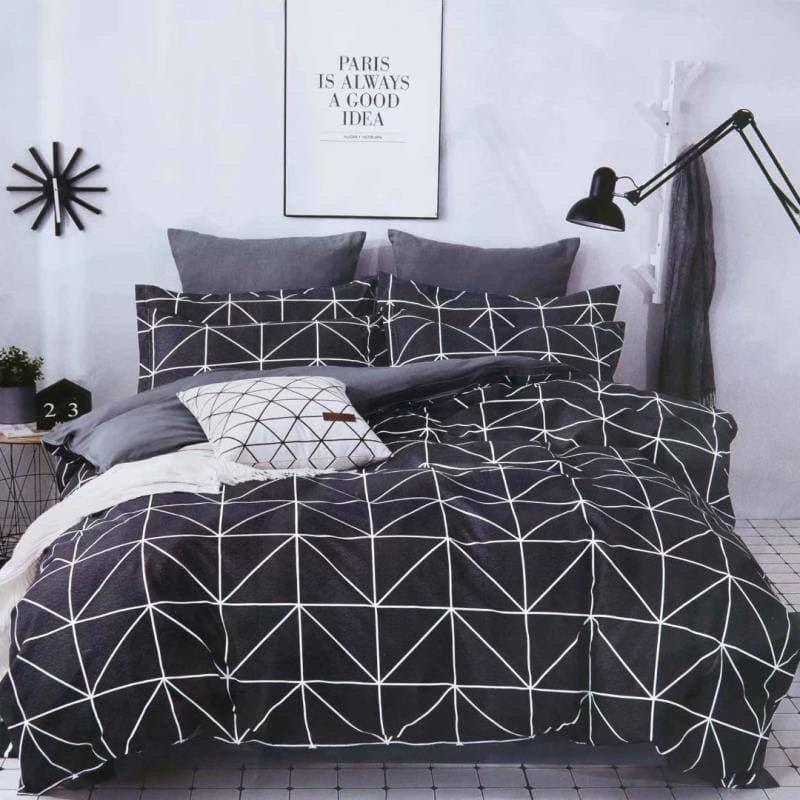 

Комплект постельного белья Qili Home Textile Софткоттон №3345895 Семейный 2х160х215 черно-белый геометрия