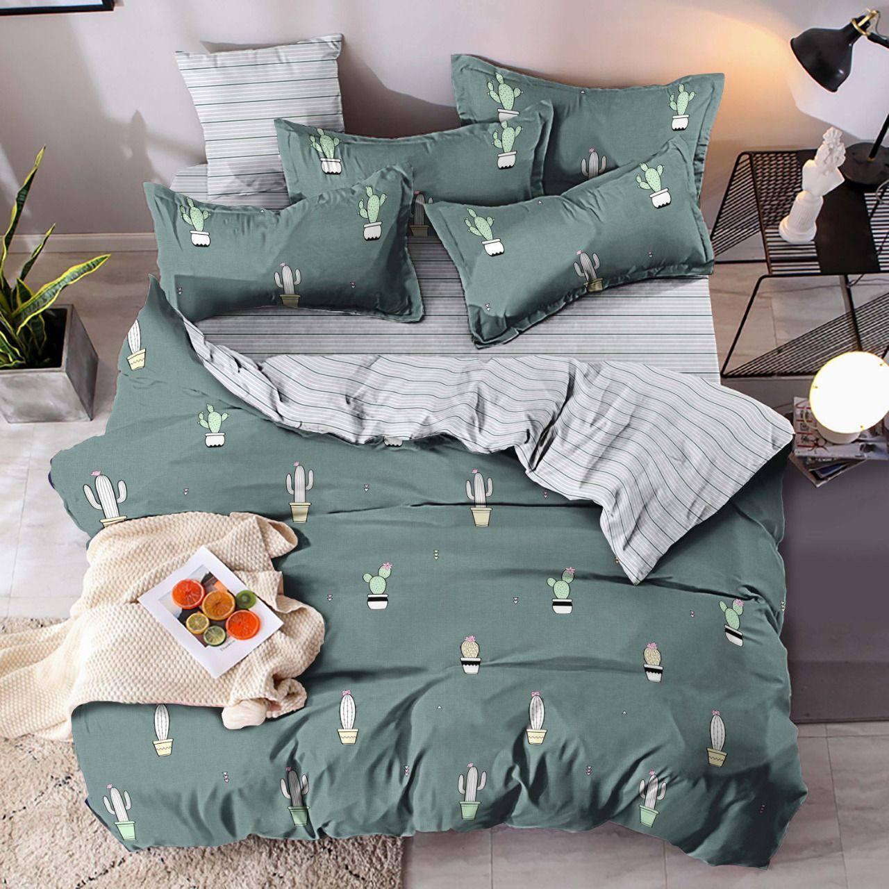 

Комплект постельного белья Qili Home Textile ранфорс серо-зеленый №R1019 Евро 200х220