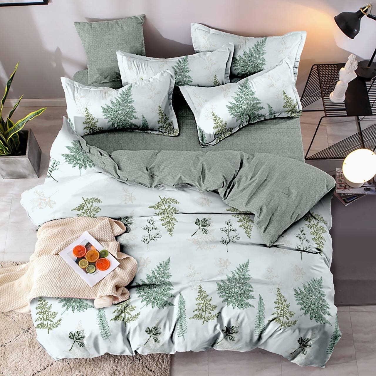 

Комплект постельного белья Qili Home Textile ранфорс №R1021 Полуторный 150х220 Зеленый с белым