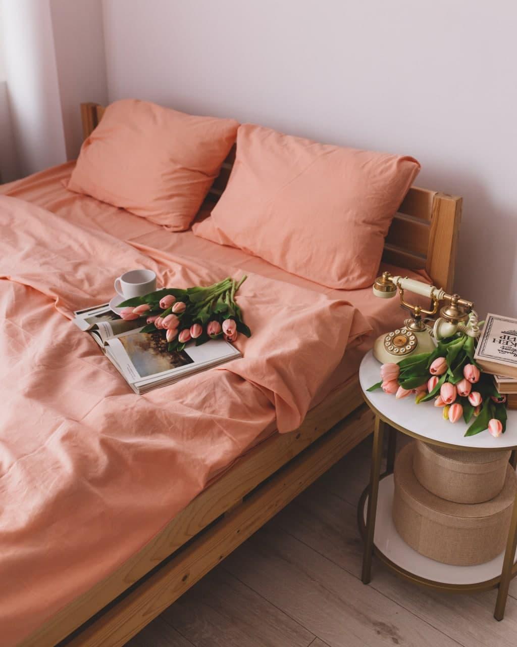 

Комплект постельного белья Qili Home Textile Сатин №R5896splR Евро 200х220, Коралловый