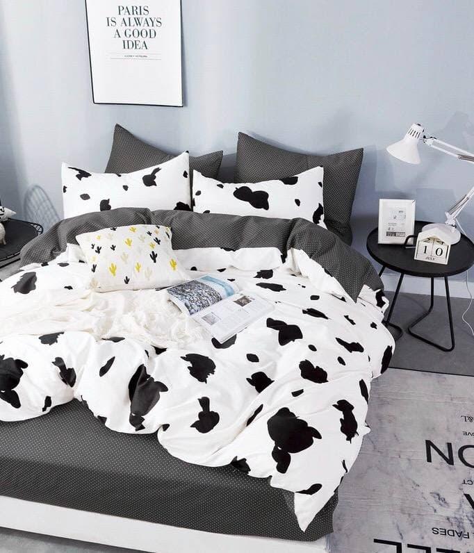 

Комплект постельного белья Qili Home Textile Сатин №Rsp1605R Двухспальный 180х215, Бело-серый с черным