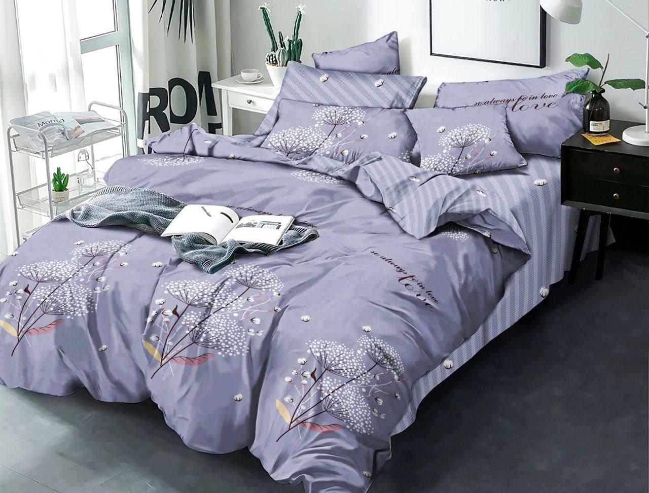 

Комплект постельного белья Qili Home Textile ранфорс №R1012 Евро 200х220 фиолетово-голубой