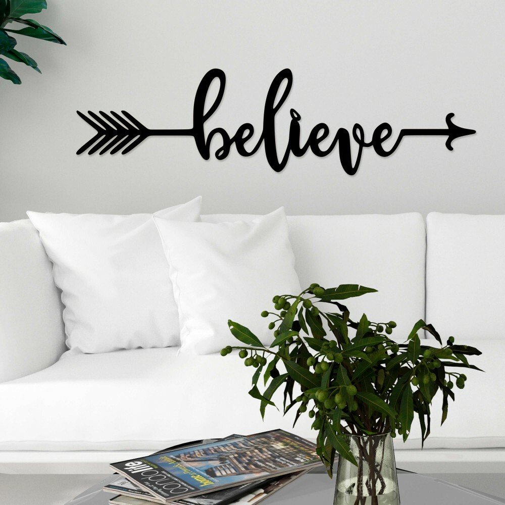 

Панно из дерева Born for Art Believe 145х37 см Черное