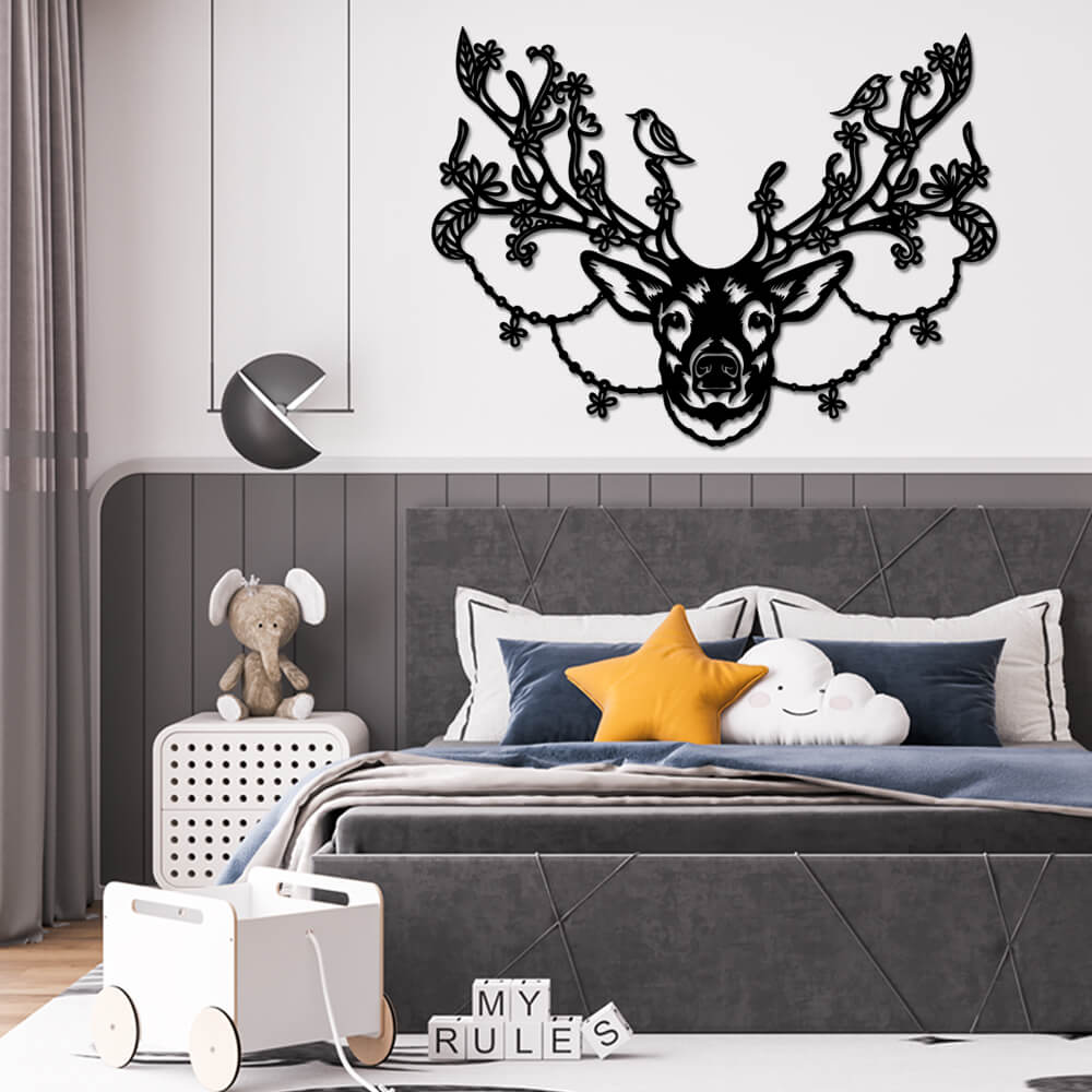 

Панно из дерева Born for Art Олень с птичками 115х85 см Черное