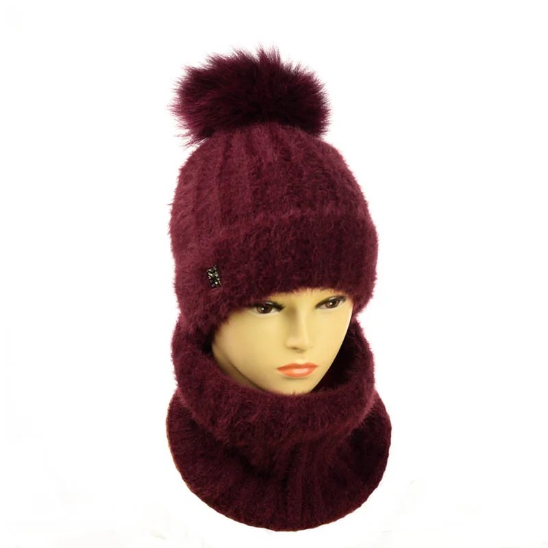 

Женский ангоровый комплект шапка + снуд STD Ukriane (Марго) one-size Бордовый