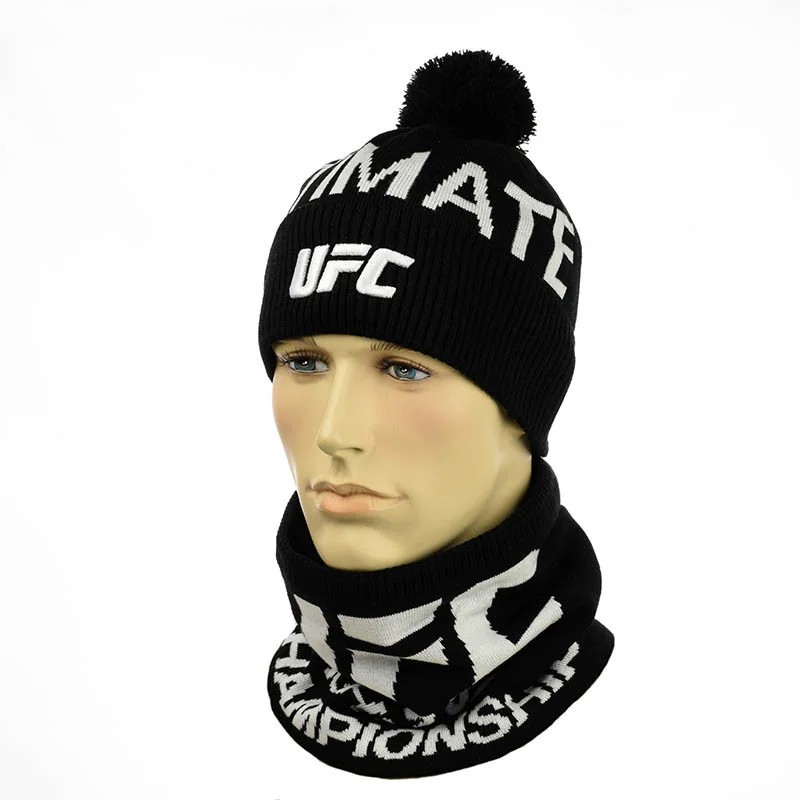 

Мужской вязаный набор на флисе шапка + снуд STD Ukraine ЮФС (UFC) Черный с белым