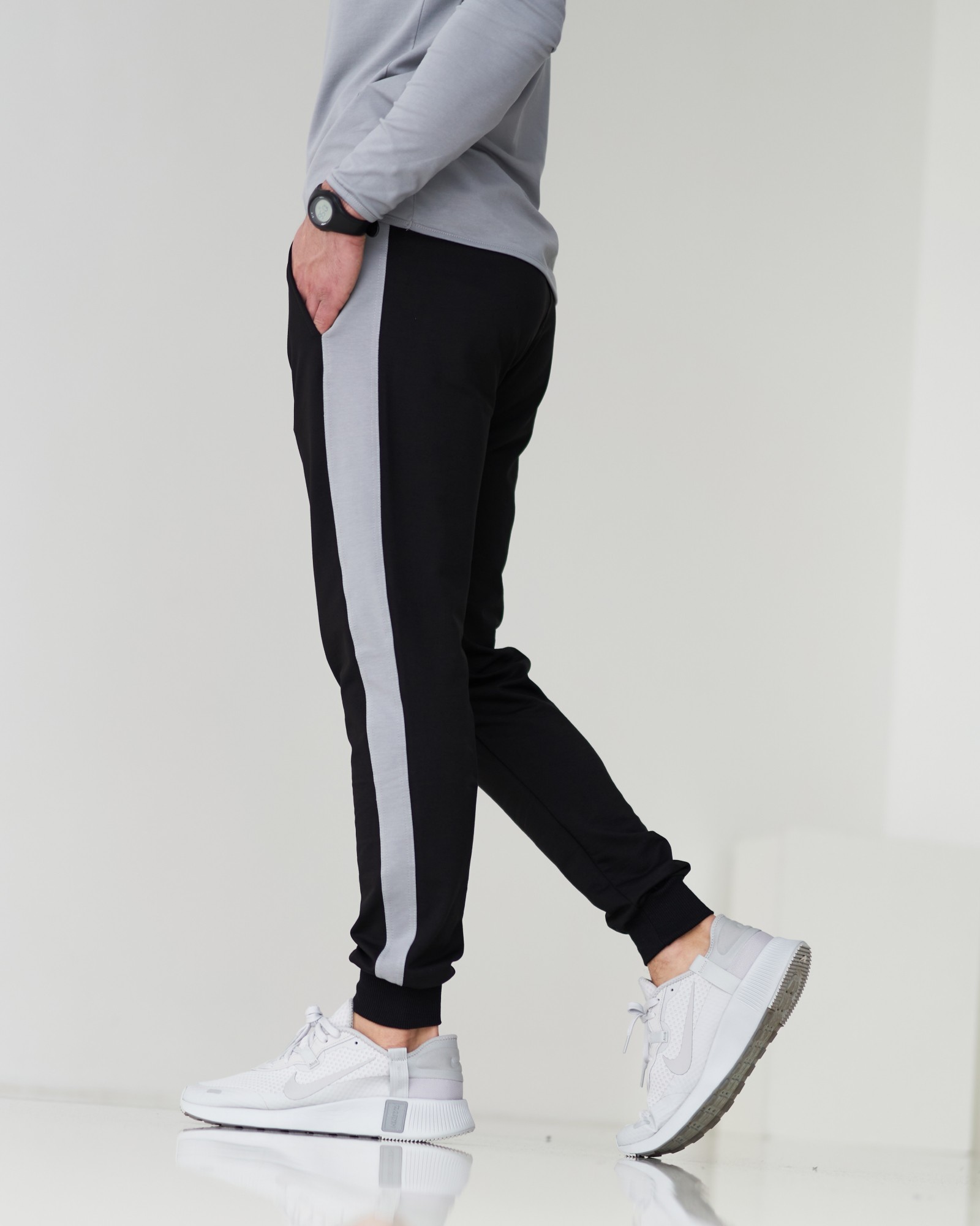 

Спортивные штаны тонкие GR8 active wear модель 7т2-черный+полоска размер 2XL
