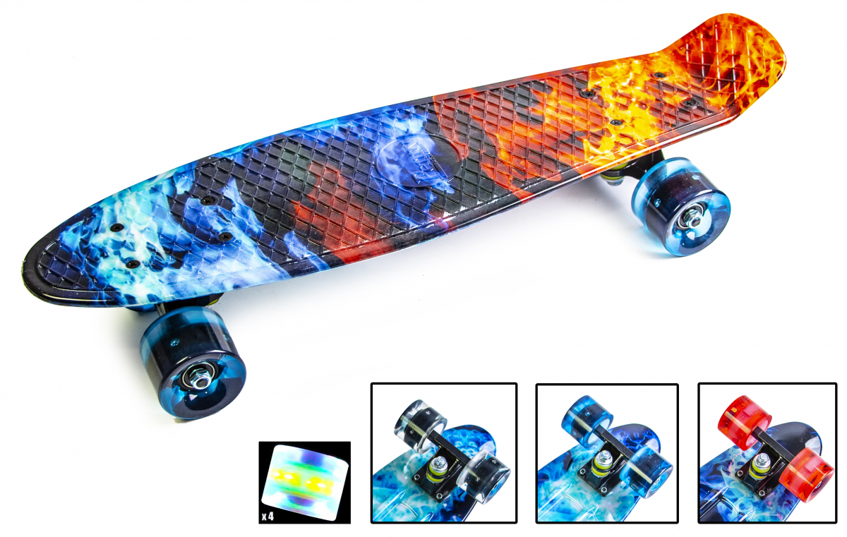 

Скейтборд, Пенни борд Penny Board Огонь и лед Светящиеся колеса до 80кг (SD)