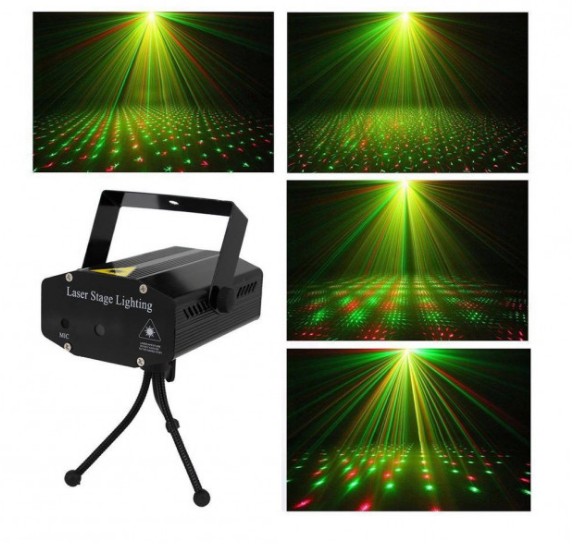 

Лазерный проектор, стробоскоп, диско лазер UKC HJ08 4 в 1 c треногой Black Mini Laser Stage