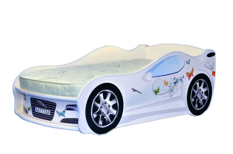 

Кровать машина Mebelkon Ягуар М1 с подсветкой фар и низа 170х80 Белый