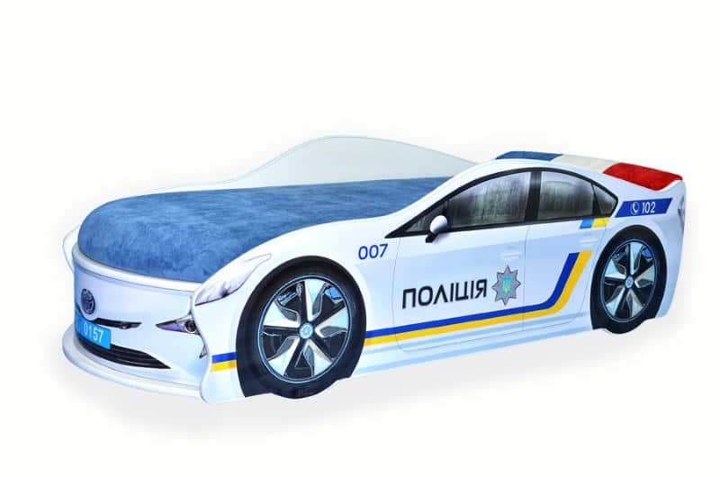 

Кровать машина Mebelkon Полиция Украины с подсветкой фар и низа 150х70 Белый