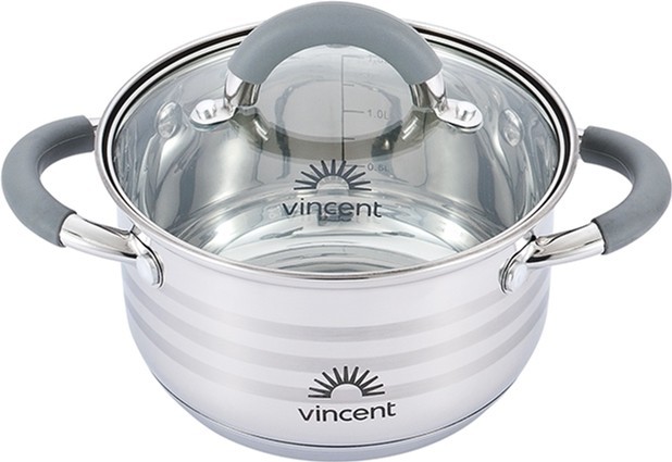 

Кастрюля со стеклянной крышкой Vincent с силиконом на ручках 6.1 л