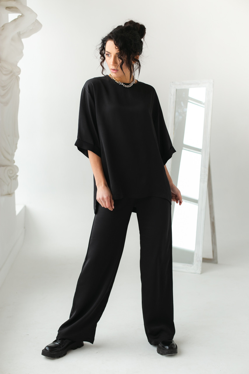 

Свободный костюм-двойка с разрезами по бокам G&M LX-10196909 S Размер цвет Черный