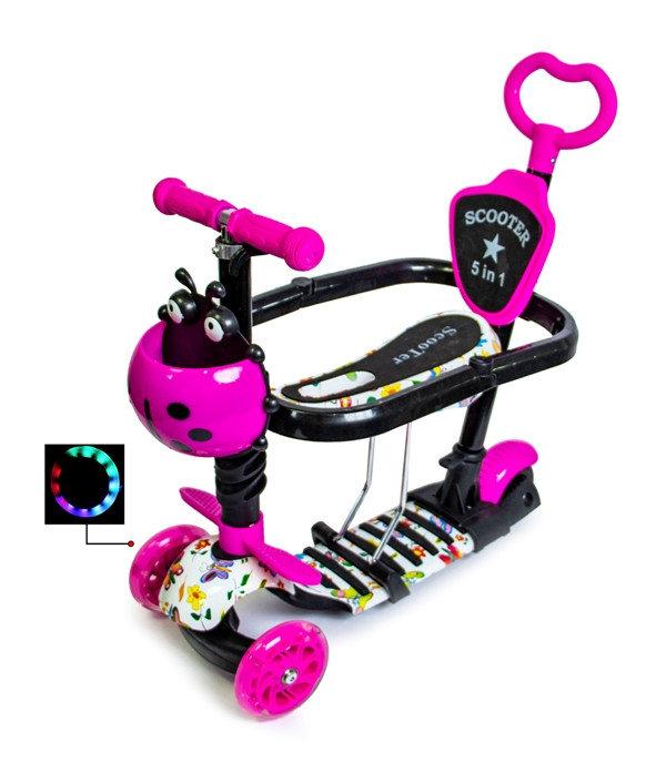 

Детский самокат Scale Sports 5 в 1 Бабочки с бортиком розовый цвет