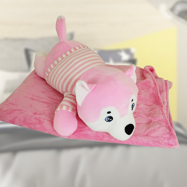 

Игрушка-подушка A-Toys Lid Волк с пледом 3 в 1 Розовый