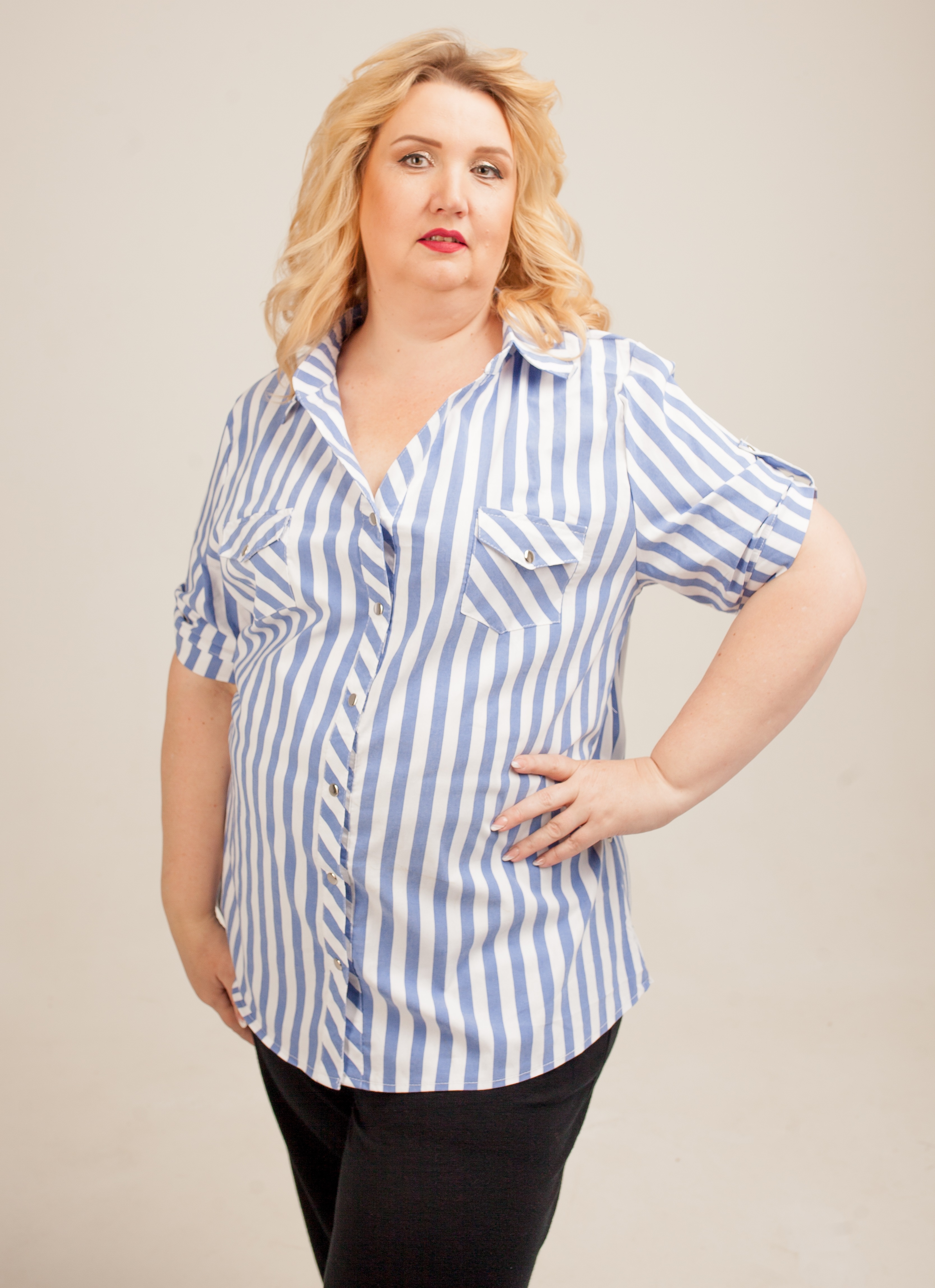 

Женская рубашка Lady Look в полоску 1123 бело-голубая 60