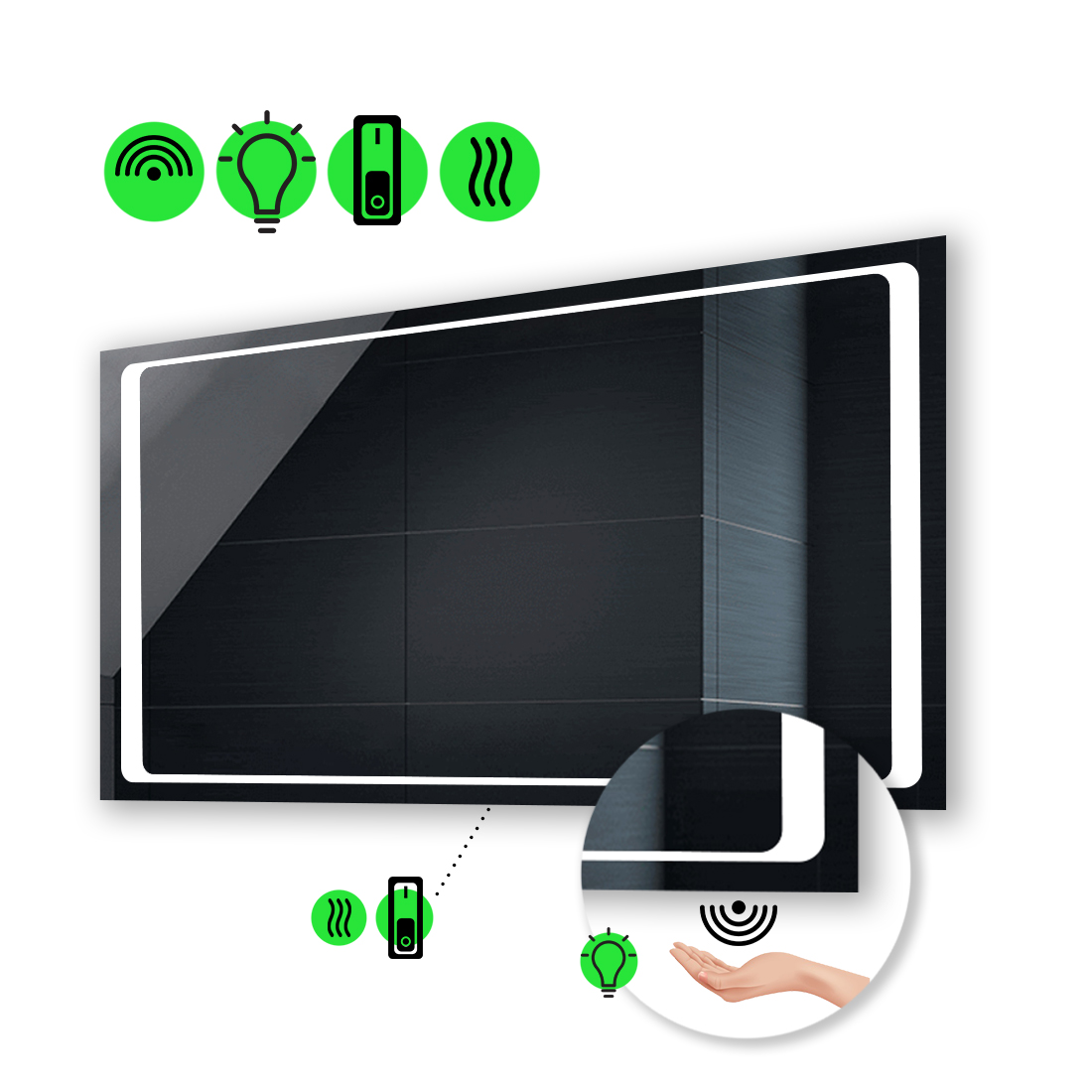 

Зеркало Emma с Led-подсветкой, ИК включателем, с подогревом с механическим выключателем 80x70 см