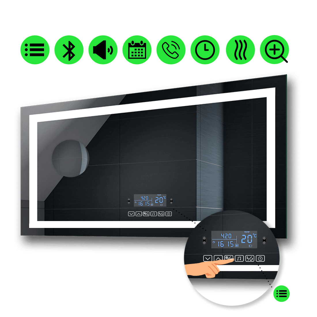 

Зеркало karnet с Led-подсветкой,с мультиблоком, линзой без подсветки, подогревом 100x80 см