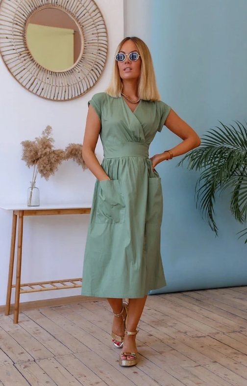 

Женское платье на запах GF009380 р46/ фисташковый, Женское платье на запах GF009380 р46/48 фисташковый