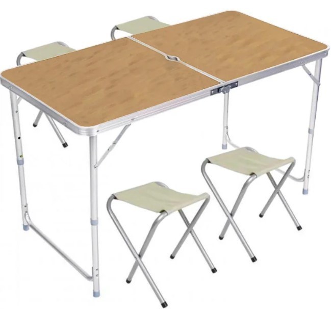 

Туристический складной стол и 4 стула Folding table Светлое дерево Комплект