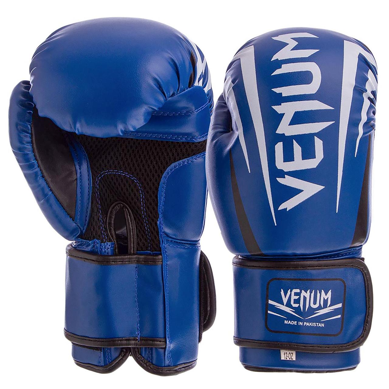 

Перчатки для бокса и единоборств на липучке Venum Pro 5315 Blue-White 12 унций