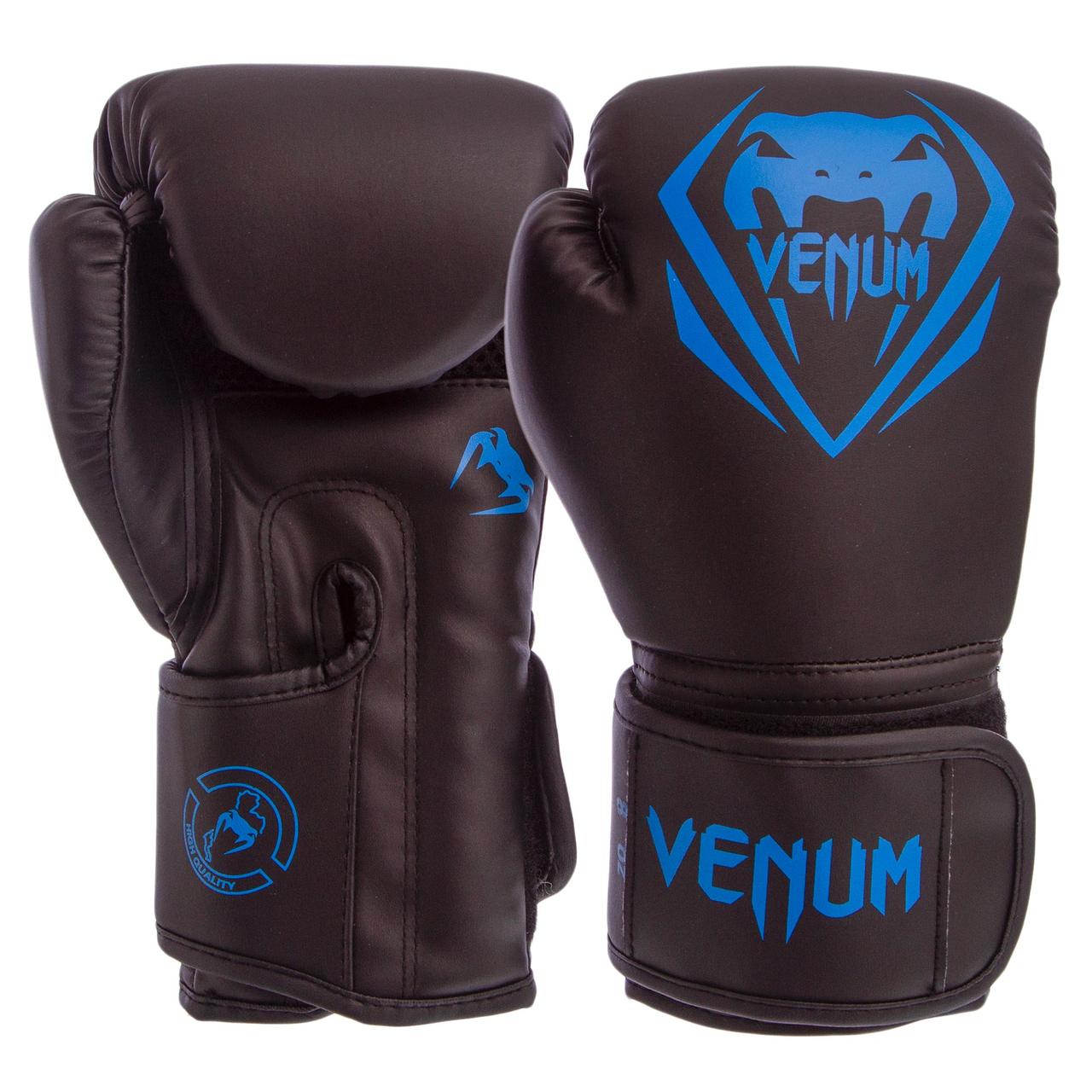 

Перчатки боксерские на липучке Venum Pro 8351 черный-синий 8oz