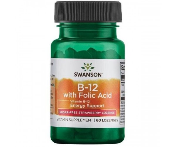 

Вітамін В-12 і фолієва кислота Ultra Vitamin B-12 with Folic Acid Swanson полуниця 60 льодяників (SW132)