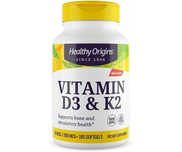 

Вітамін D3 + вітамін К2 Vitamin D3+ Vitamin K2 Healthy Origins 50 мкг+200 мкг 180 капсул (HO071)