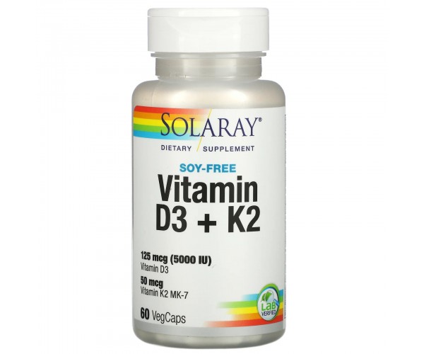 

Вітамін D3+K2 Vitamin D3+K2 Soy-Free Solaray 60 капсул (SR010)