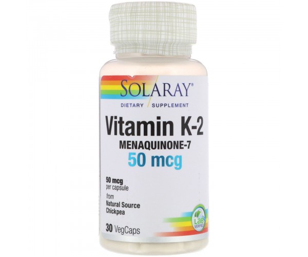 

Вітамін К2 Менахінон-7 Vitamin K-2 Solaray 50 мкг 30 капсул (SR012)