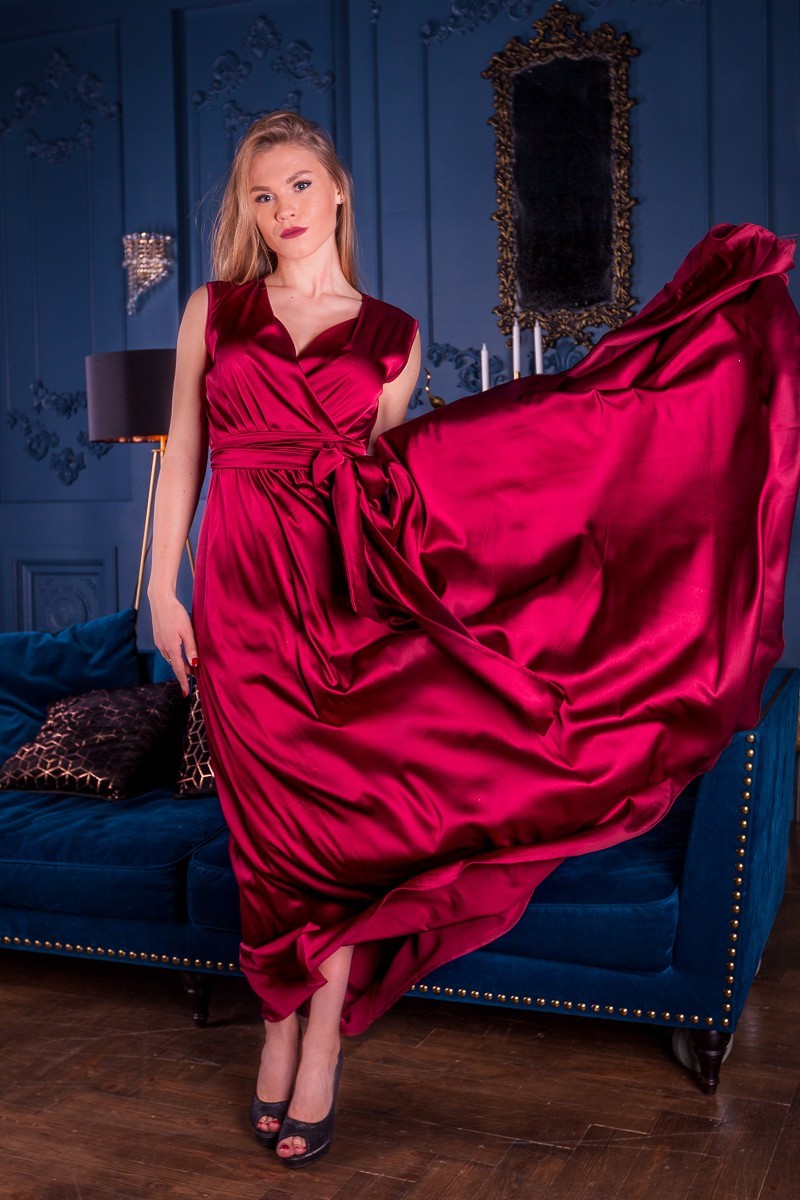 

Вечернее шелковое платье FashionYouWant L винный 43285089