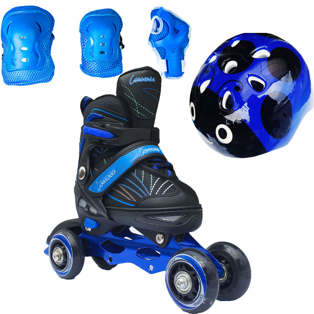 

Роликовые коньки детские раздвижные Набор Caroman Combo BUGs (защита+шлем) 27-31, ротация колес, Синий (2T3029E)