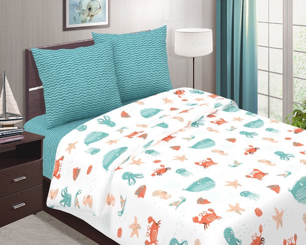 

Детское постельное белье в кроватку "Морские жители" CottonTwill 100х150 см Поплин (ДПР048-1)
