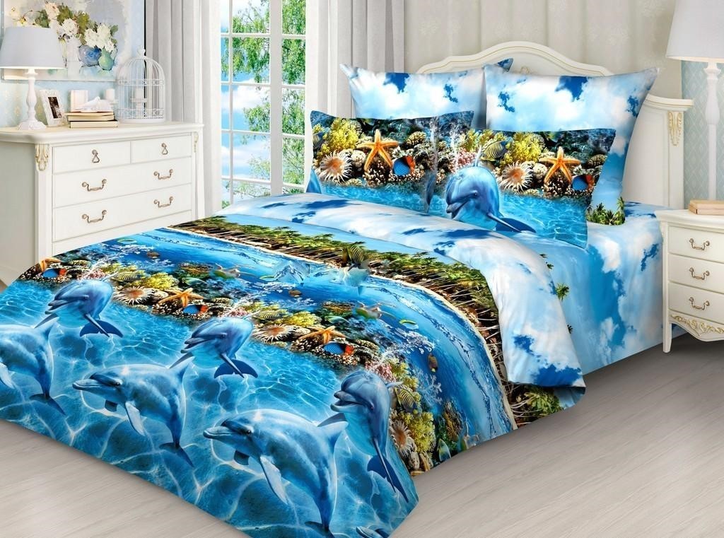 

Комплект постельного белья Дельфины 3D CottonTwill 2-спальный 200х220 см Бязь (РБ014-3)