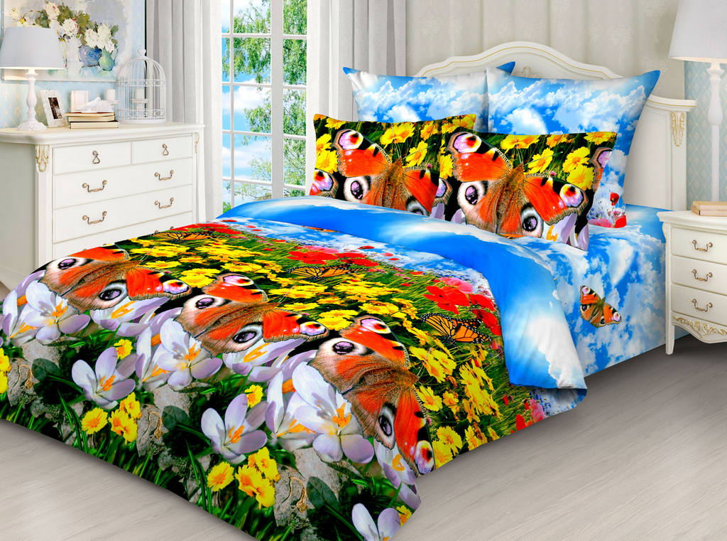 

Комплект постельного белья Бабочки 3D CottonTwill 1.5-спальный 150х220 см Бязь (РБ022-2)