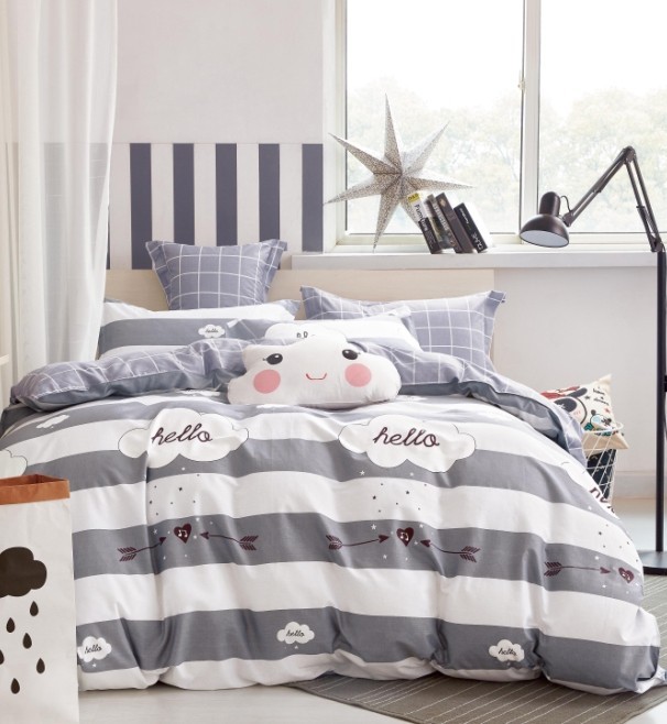 

Комплект постельного белья Облачко на сером CottonTwill 2-спальный 200х220 см Сатин Premium (SP018-4)