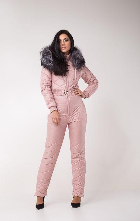 

Стильный женский комбинезон VIDA winter Пудра лимитированная серия с натуральным двойным мехом чернобурки 46р