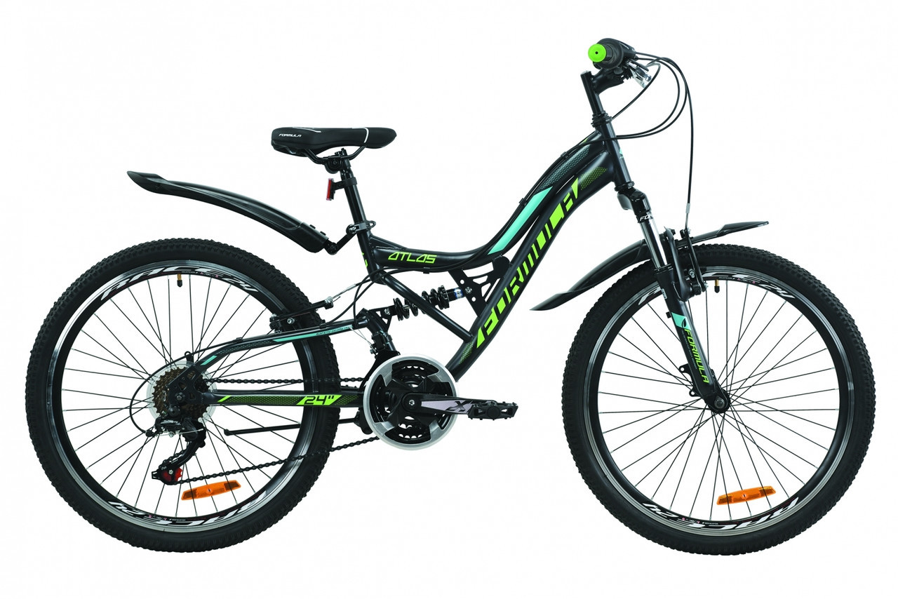 

Велосипед ST 24" Formula ATLAS AM2 Vbr рама-14" черно-зеленый с серым с крылом Pl 2021