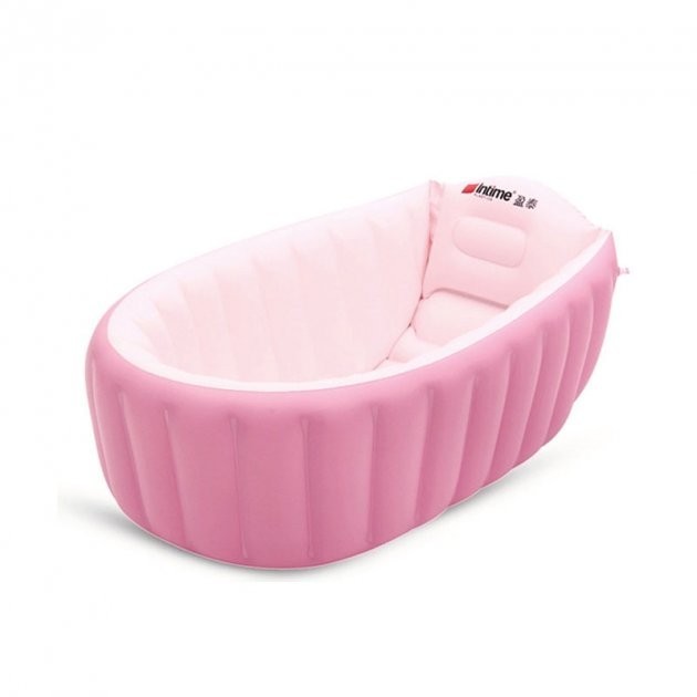 

Надувная ванночка детская с подушкой и ножным насосом 98X65X28 см Intime Baby Bath Tub, розовая