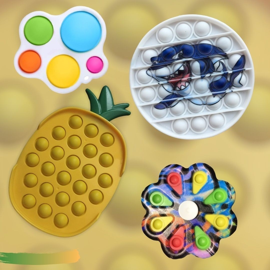 

Набор Игрушки Антистресс Бубл Bubble toy Ананас + Поп Ит Круг Акула + Симпл Димпл 5 пупырок + Спинер Цветок