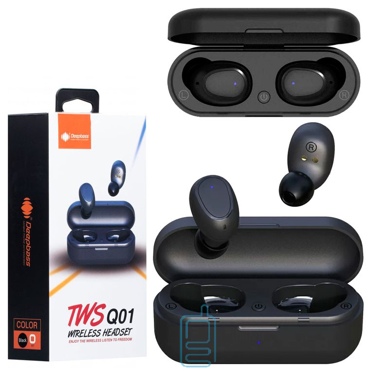 

Bluetooth наушники с микрофоном DeepBass TWS Q01 черные