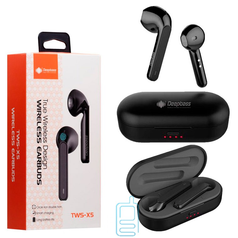 

Bluetooth наушники с микрофоном DeepBass TWS-X5 черные