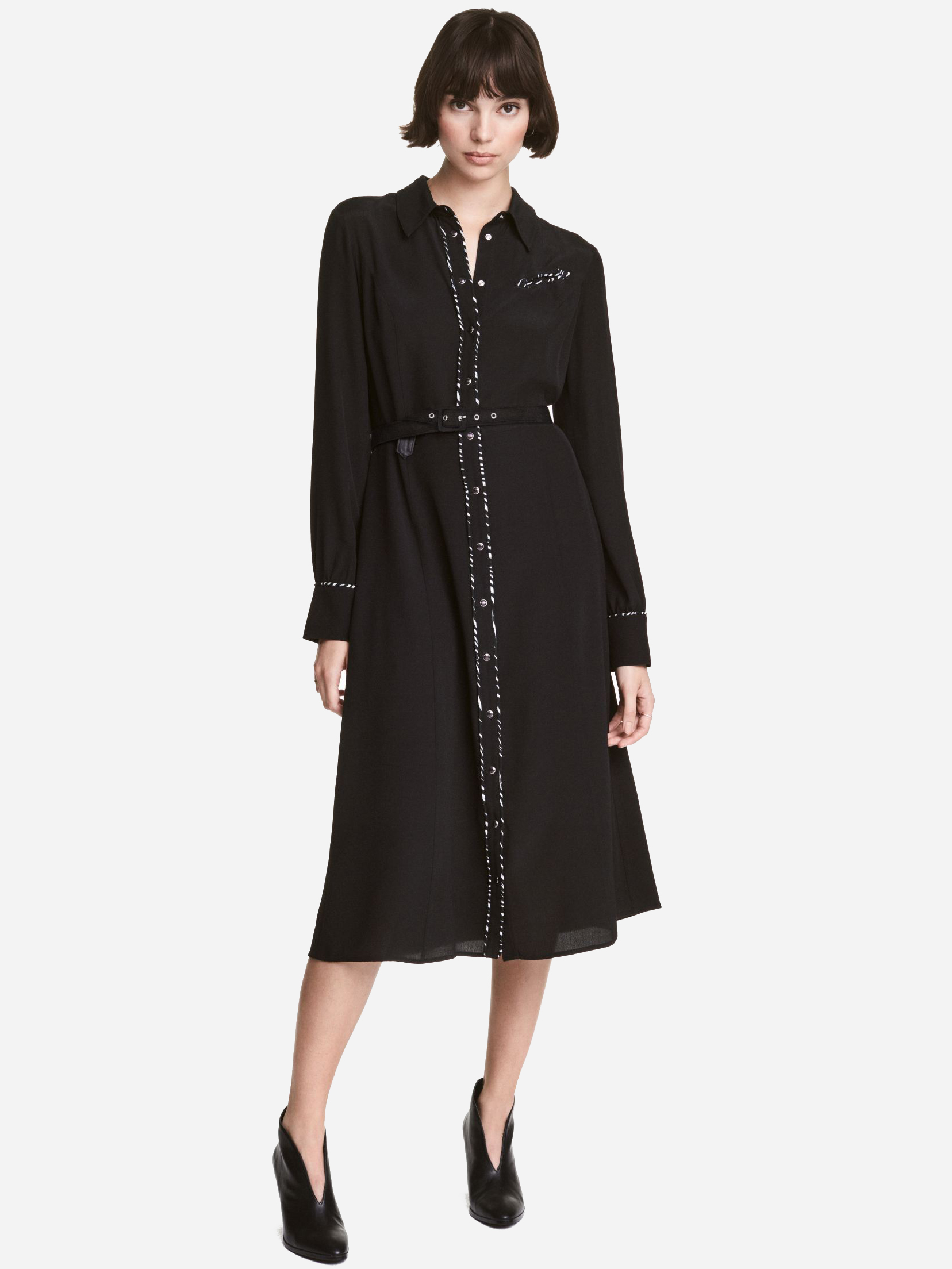 

Платье-рубашка H&M 1978899  Черное, Платье-рубашка H&M 1978899 32 Черное