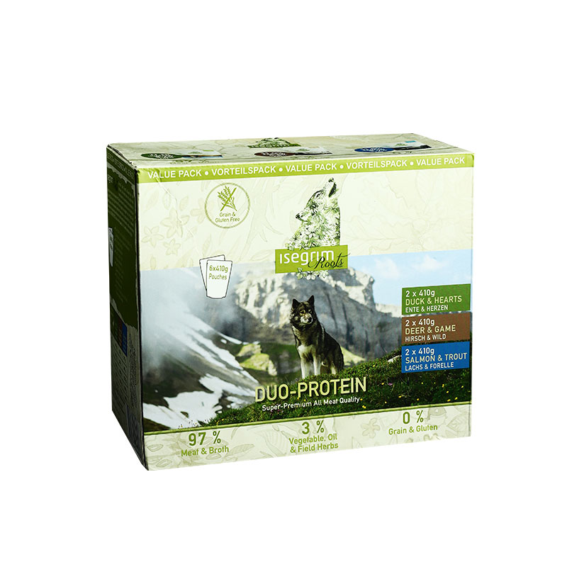 

Набор DUO-протеиновых паучей для собак Isegrim Roots Multipack 6 x 410г